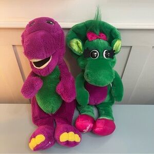 Vintage 1992 Barney and Baby Bop Plush Toy Stuffed Animal Set